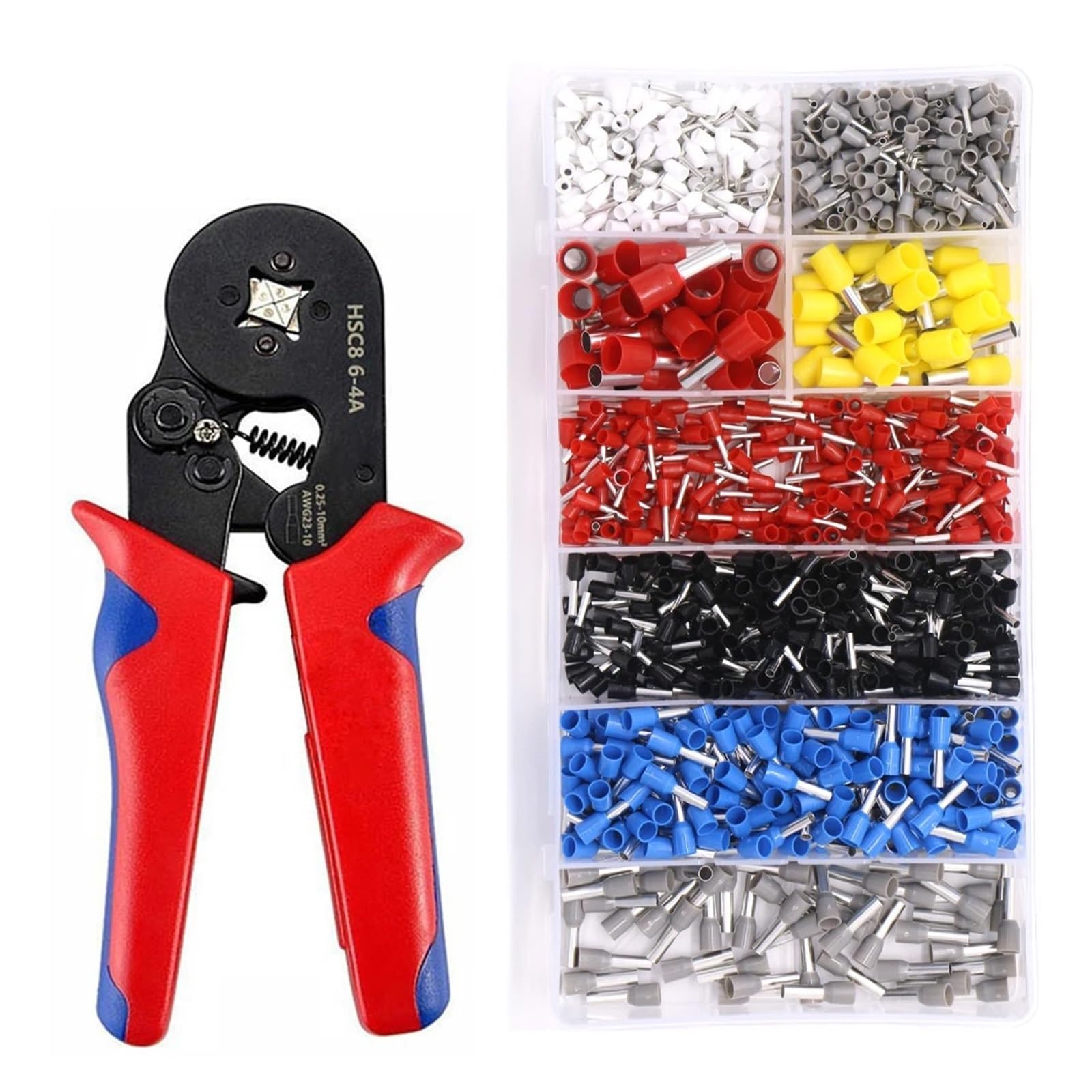 1200PCS/sets/Wire Ferrules Uninsulated Crimp Pin Terminal Kit for Electrical Projects AWG 24-7 8 Sizes Ferrule Crimping Kit (1200pcs and Pliers)