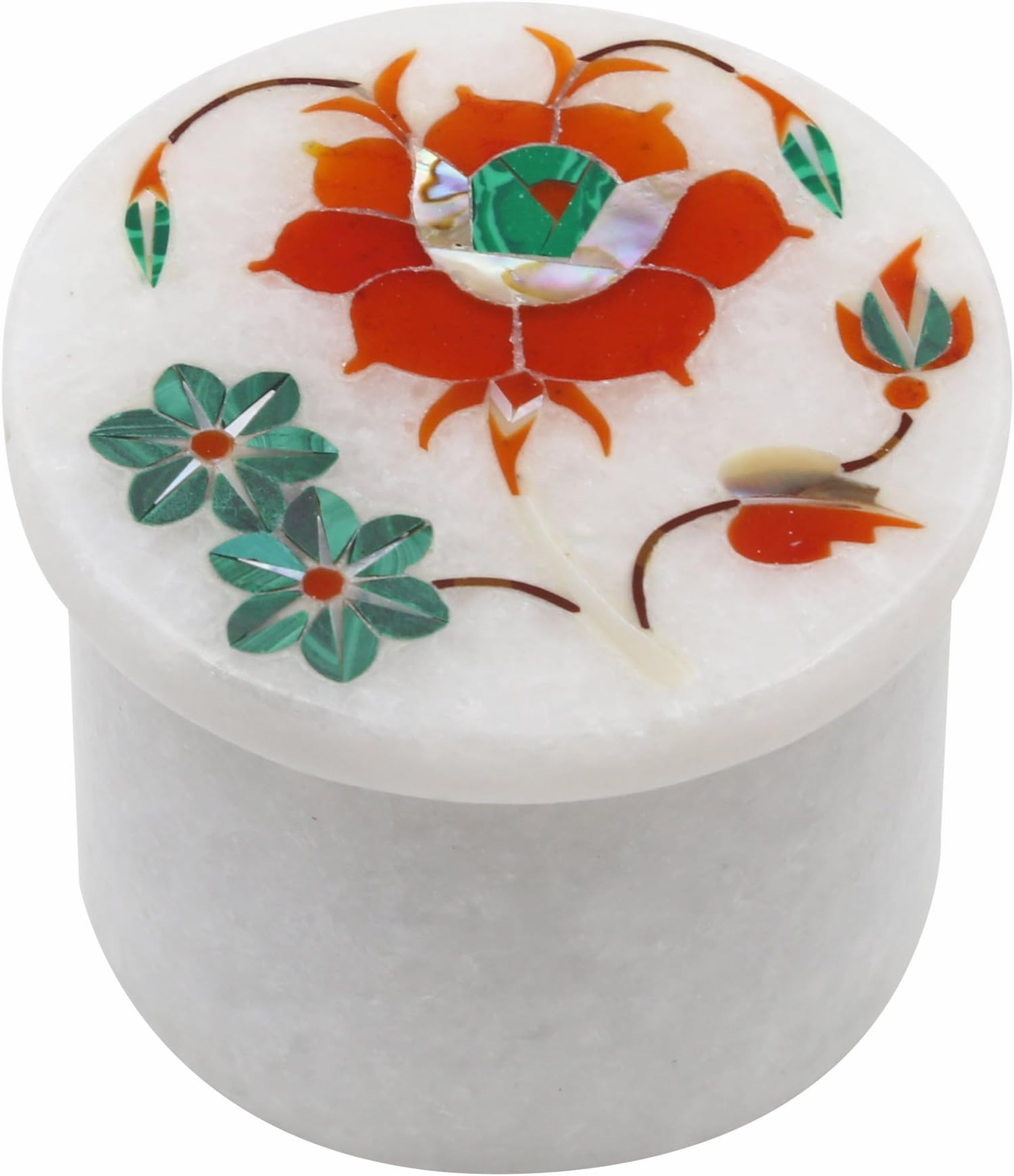 Pietra dura Marble Red Trinket Jewelry box - Handcrafted, natural & Semi Precious Stones Inlay