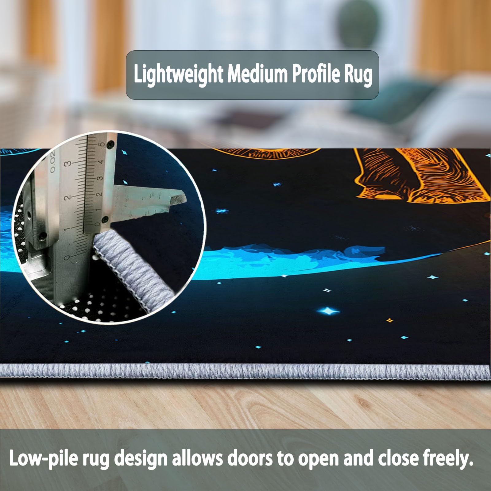 Générique Noir Antidérapant Tapis Rond 150 cm, Animaux Fantastiques Éléphant Lune Lavable en Machine Tapis Rond, Moquette de Salon et Chambre Doux et Confortable, Idéal pour Intérieurs décoration