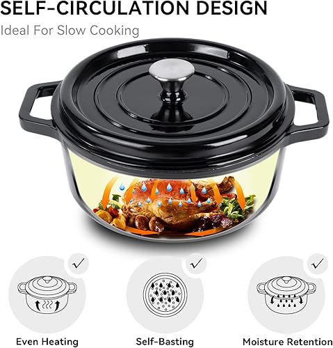 Miniatura 2 de Miereirl Olla holandesa esmaltada de 6.5 cuartos de galón con tapa, horno holandés de hierro fundido con doble asa para hornear pan, cocinar,