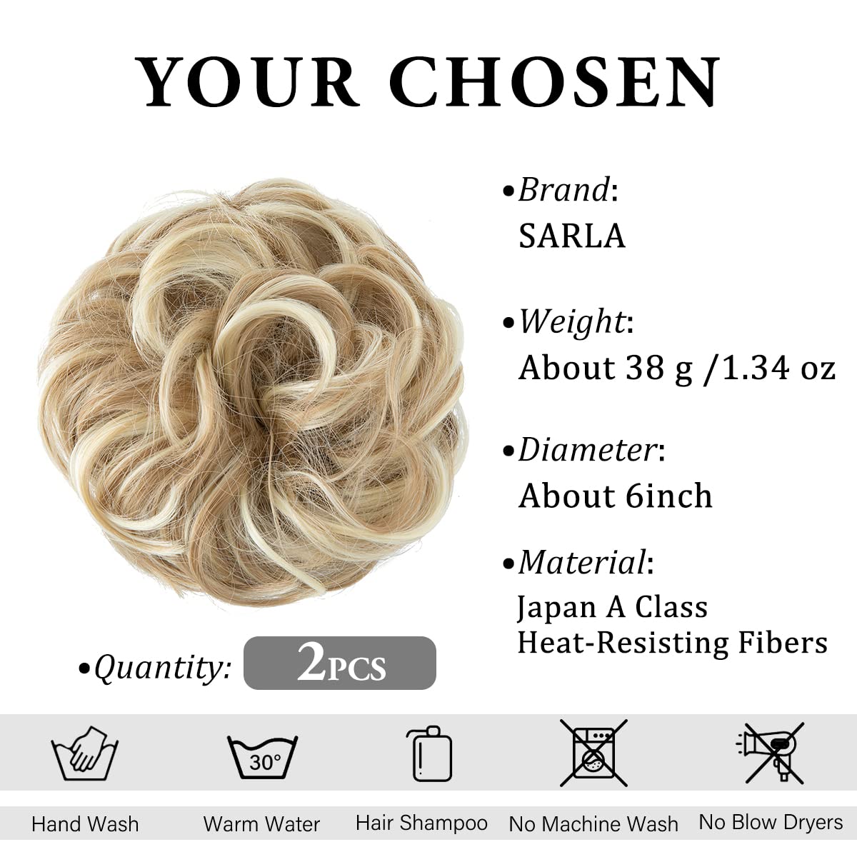 sarla 2pcs messy hair bun hair pieces wavy curly synthetic updo fake scrunchies ponytail extension for women dirty blonde 2pcs-dirty blonde
