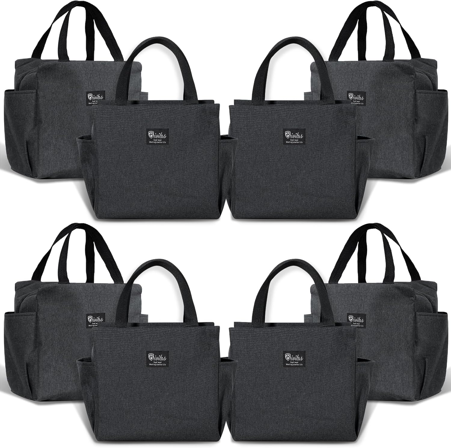 Lunch Bag 8PCS Tote Cooler Insulated Lunch Box for Women and Men Large Capacity Lunch Tote Bag Reusable Waterproof Bento Bag for Work Picnic (Black 8PCS)