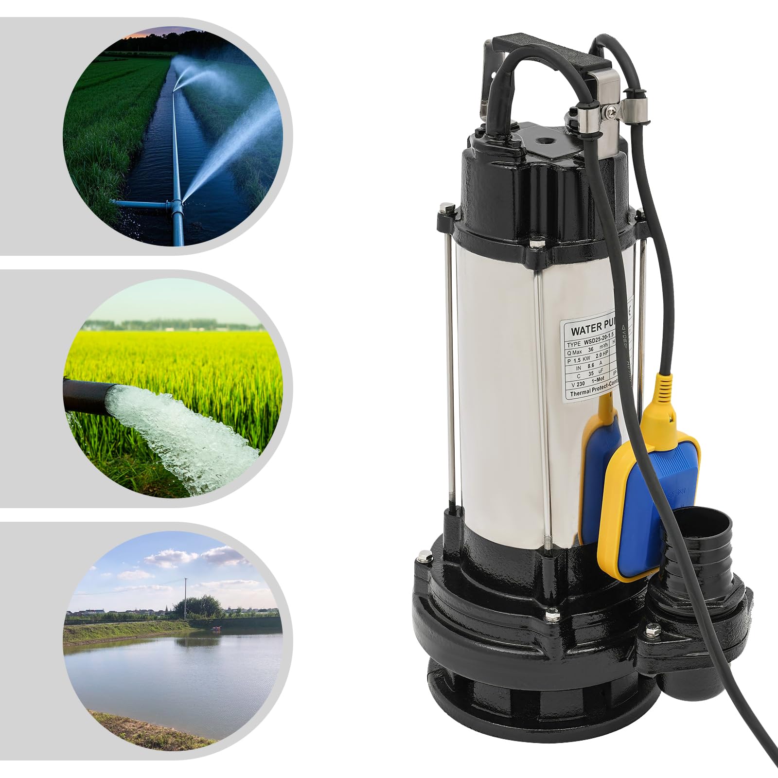 Pompe submersible pour eaux usées - 1500 W - 36 000 l/h - Acier inoxydable