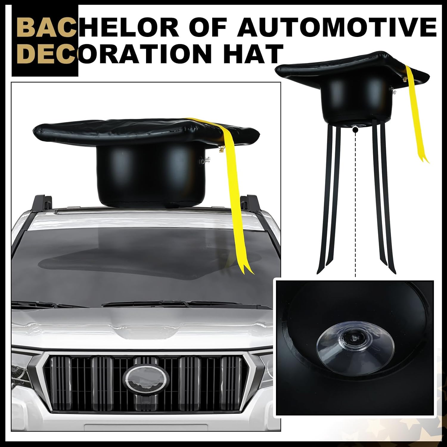 Seenelling 20 Inch Large Inflatable Graduation Cap Car Decoration Class of 2026 Golf Cart Graduation Cap PVC Blow up Decor for Car Roof High School Collage Party Favor Grad Parade(Black)