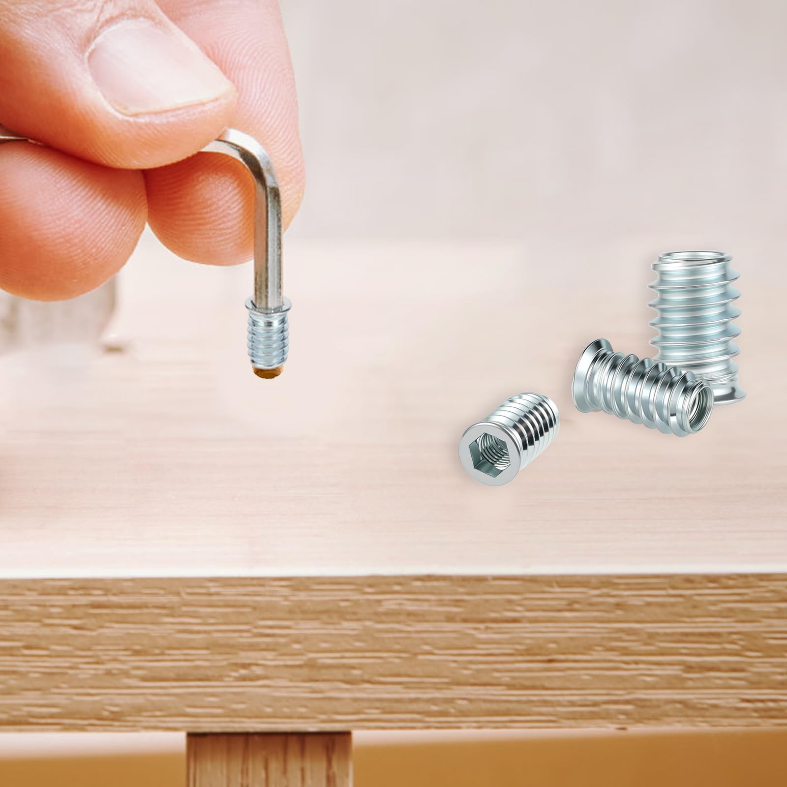 msymsyu Schroefdraad inzetstuk voor hout 25 stuks inschroefmoer M6 Inclusief M6x28mm koolstofstaal schroef M6x25mm moer met 2 stuks nikkel zeskantsleutels voor DIY houten meubelverbindingen