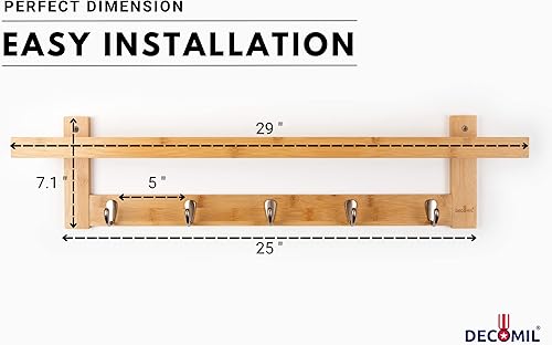 Miniatura 3 de DECOMIL - Perchero con estante, Perchero de bambú, Perchero de montaje en pared, perchero con estante