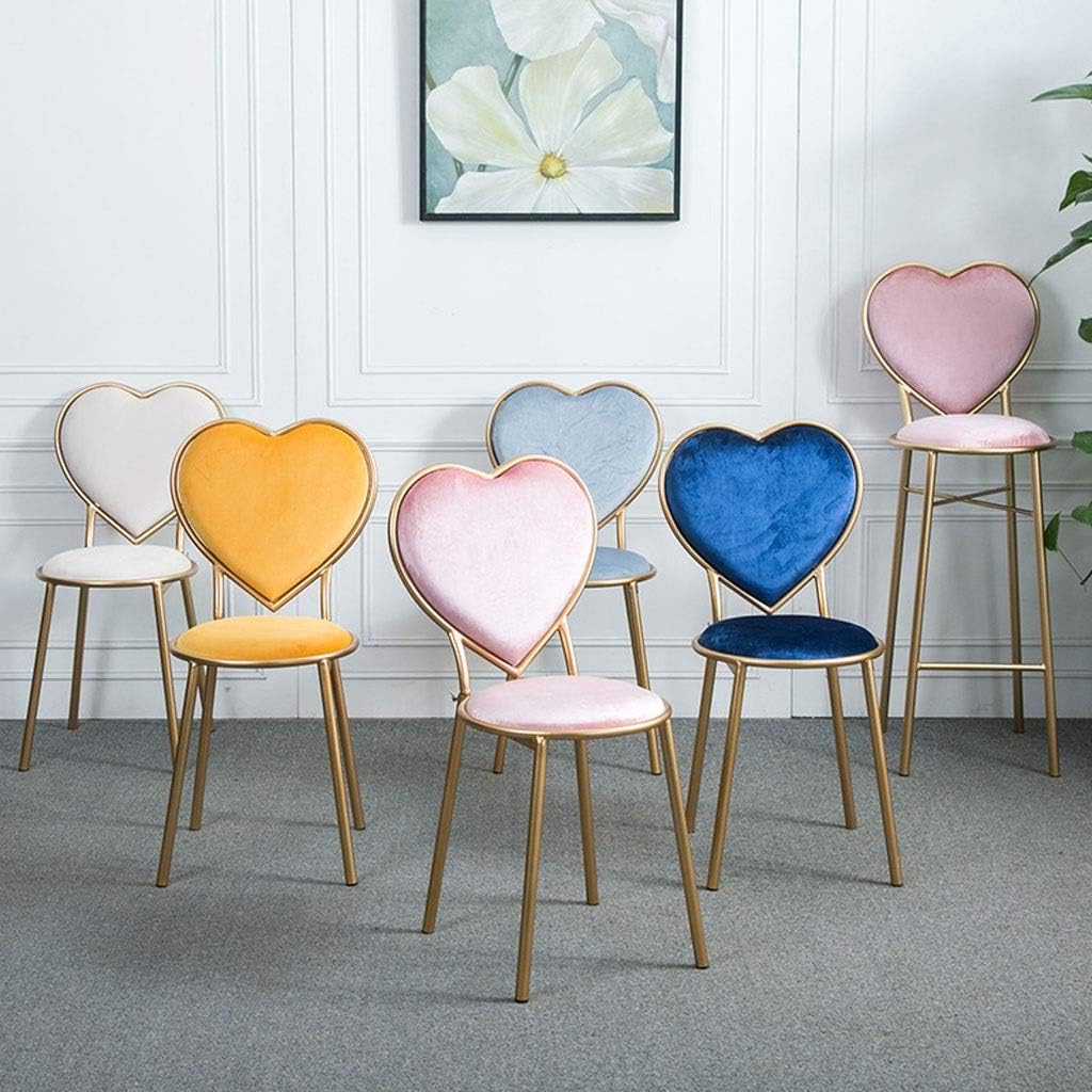 Wrought Iron Heart-Shaped Stools Flannel Lounge Chairs Kitchen Counter Dessert Shop High Bar Stool with Backrest Cafe Golden Dresser Chair Metal Legs (Color : Pink, Size : 75cm)