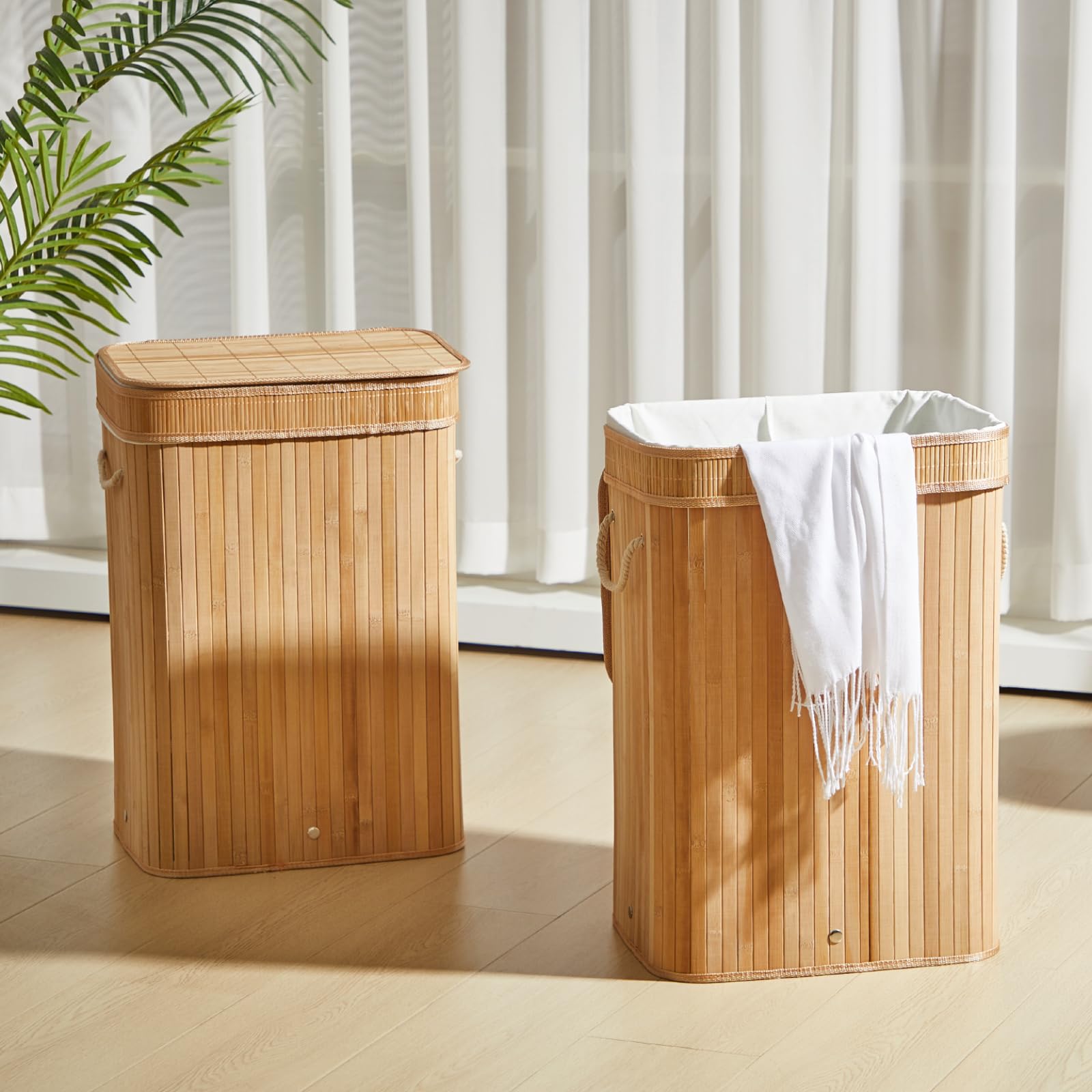 1 pattumiera sottile in bambù con coperchio, grande cestino rettangolare da 21 galloni, cestino della spazzatura pieghevole e sottile, cestino in bambù per bagno, camera da letto, ufficio