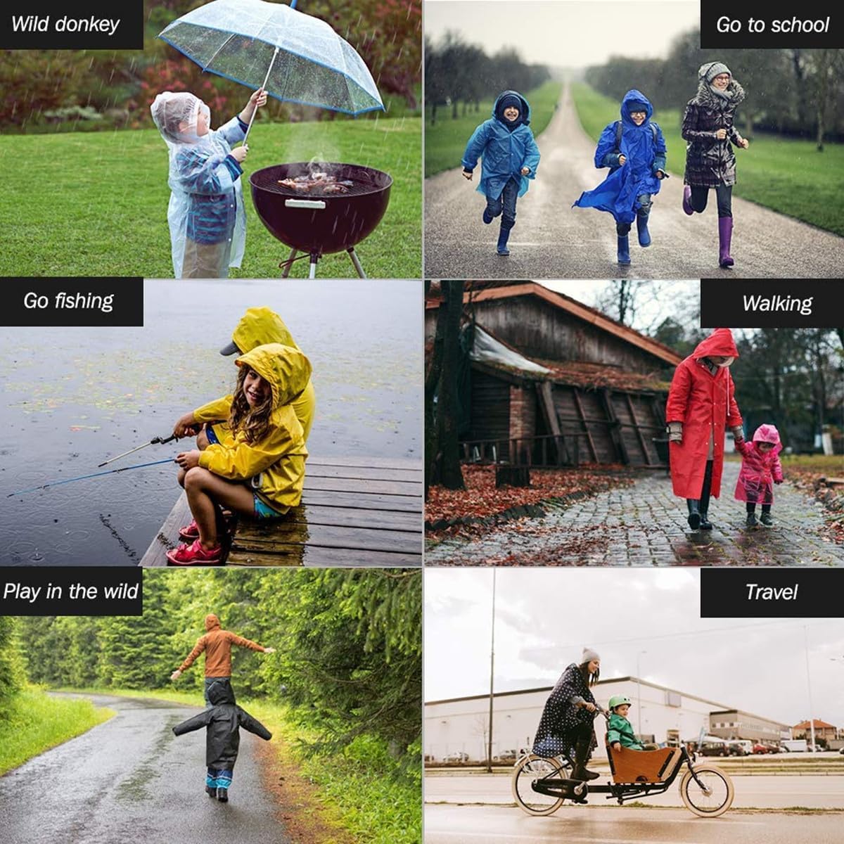 Rain Poncho for Kids (2 Pack), Reusable EVA Children Raincoat Ponchos Rain Jacket with Hood for 6-14 Girls Boys