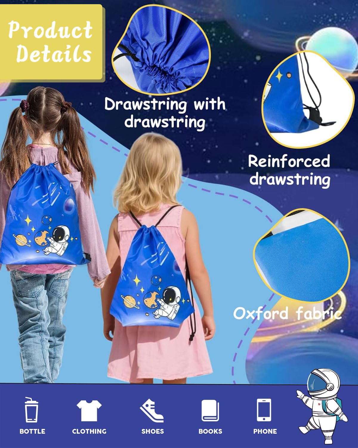 Sac à dos à Cordon pour Enfants -Sac de Sport et de Sport étanche Plage Natation École Voyage Sac à dos Cadeau d'Anniversaire avec Poche Zippée,sac piscine enfant,sac piscine