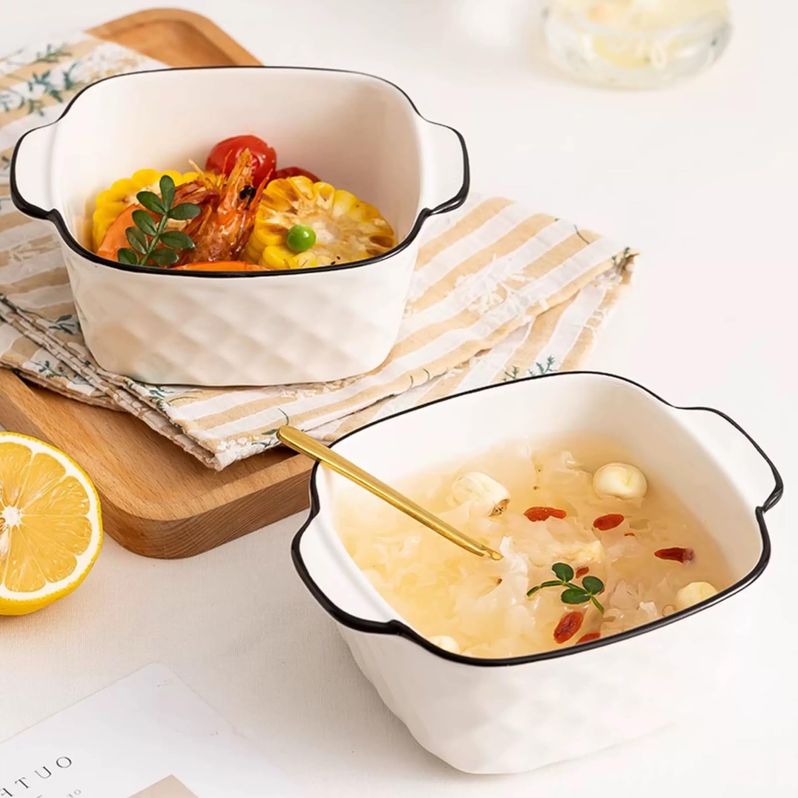 Lot de 4 plats de cuisson en céramique, plats pour four, 400 ml petit plat de cuisson pour friteuse à air, ustensiles de cuisson en céramique avec poignées, petit four, cocotte, petit pour lasagnes