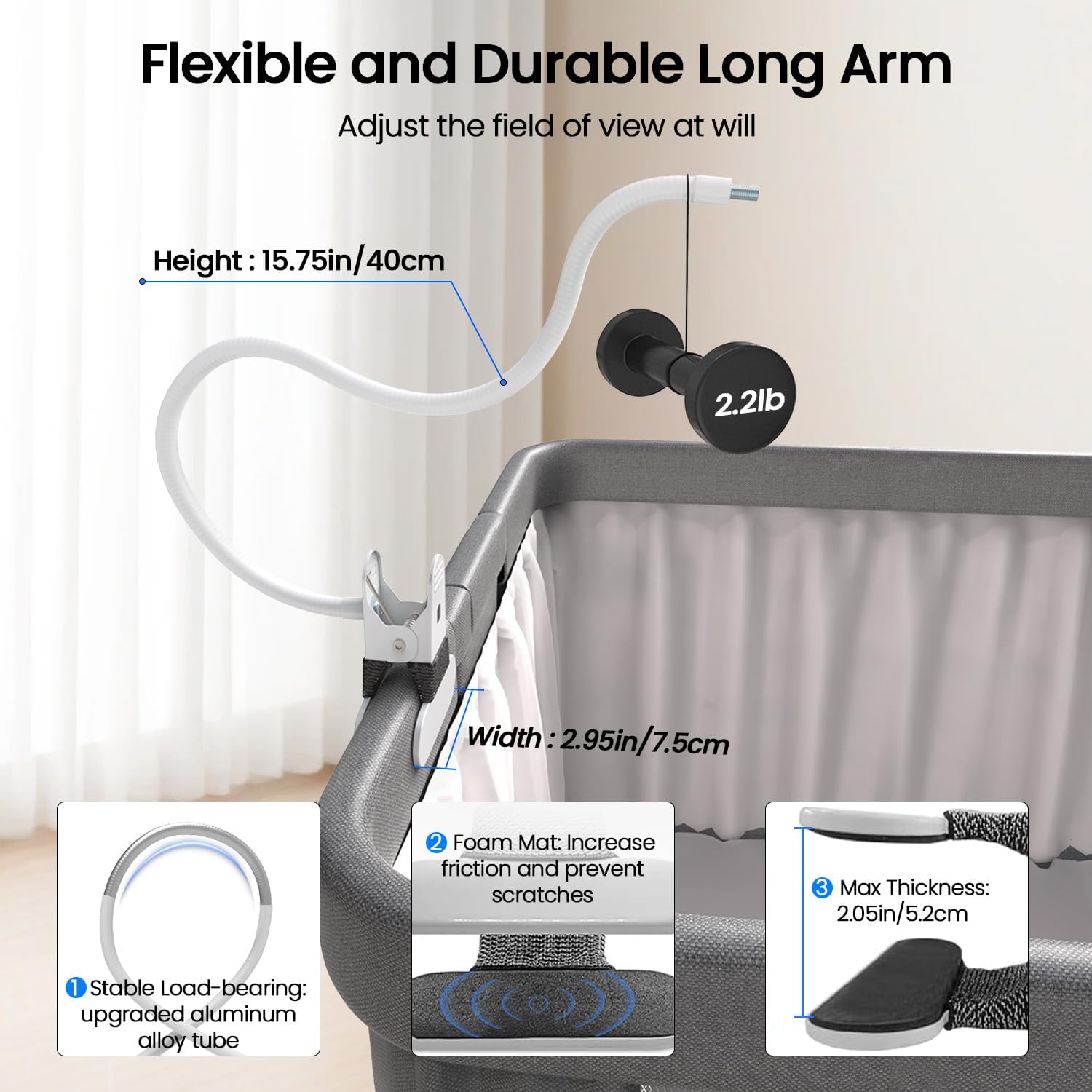 Flexible Baby Monitor Mount for Hello Baby HB6550 Monitor Mount Compatible with HelloBaby HB65/HB6560/HB6340/HB6339,Infant Optics DXR-8/DXR-8 PRO Baby Camera Holder Without Tools or Wall Damage