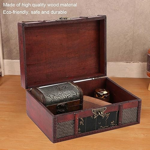 Miniatura 4 de Caja del tesoro, caja de madera china vintage de 9.1 x 6.3 x 3.9 pulgadas, caja de joyería china para almacenar libros, Biblias, documentos, joyas