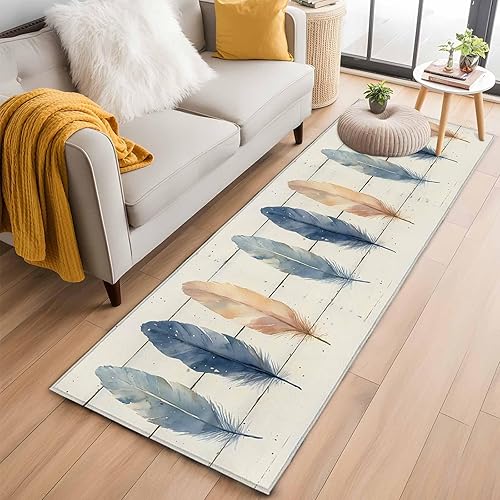 Miniatura 13 de Round Rugs 6ft, Colorful Feather Non-Slip Area Rugs for Living Room Bedroom Entryway, Watercolor Retro Rustic Wooden Grain Washable Carpet Runner