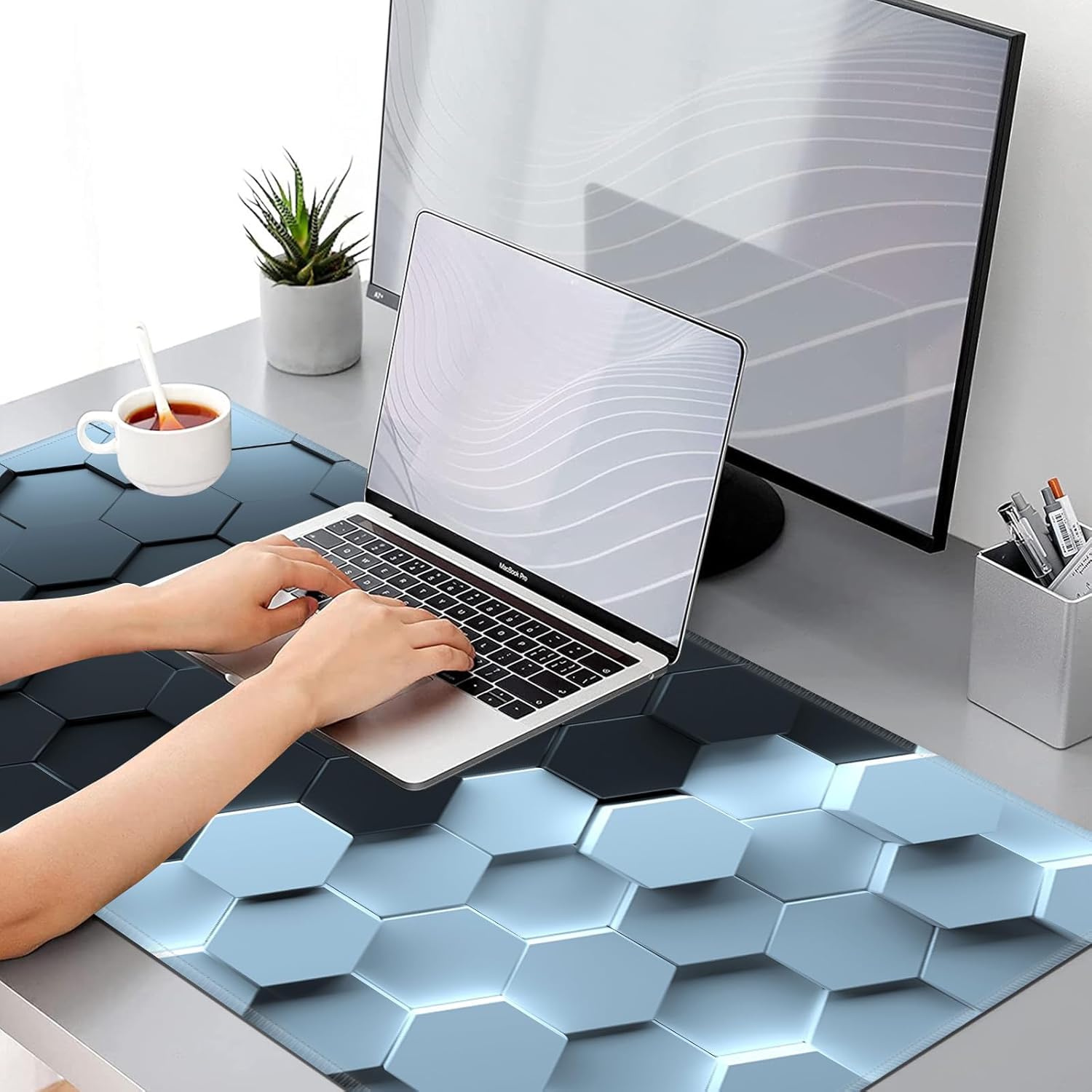 DARSHANAM WORLD Gaming Mouse Pad, 80 x 30 cm Large Desk Mat, Black, Anti-Slip Rubber Base, Water Resistant, for Work from Home, Office, Gaming Mouse PAD (Hexagon)-image-17
