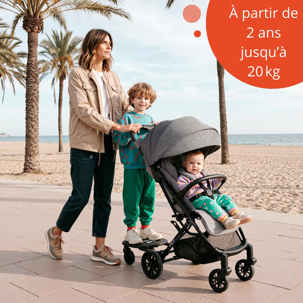 Nurse Step Plateforme Universelle pour Poussette, jusqu’à 20 kg, Installation Facile, Pliable, Antidérapante, Roues à 360°, Noir