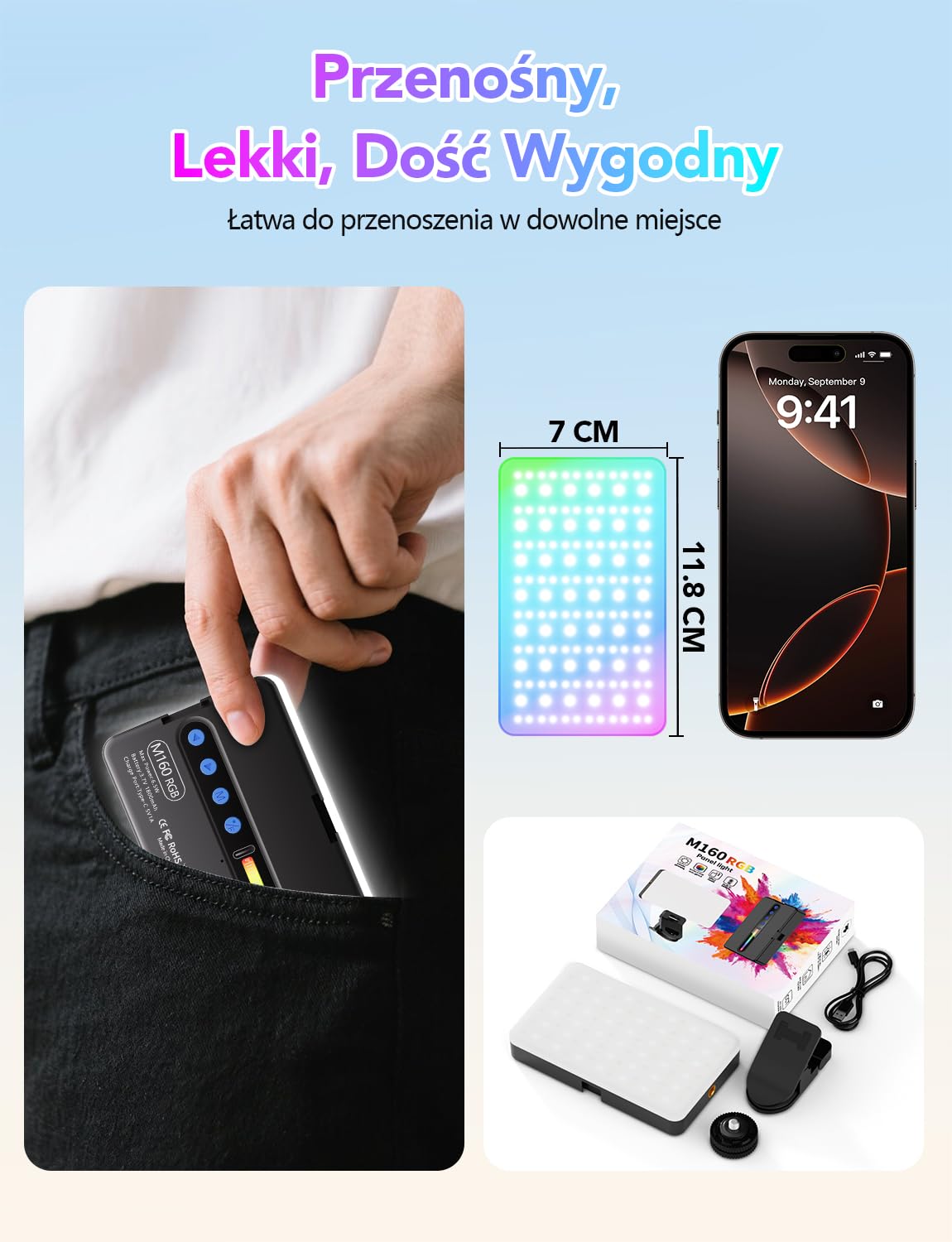Lampki do Selfie RGB, 138 Światło Kamery LED 360° Pełnokolorowe Przenośne Oświetlenie Fotograficzne z 30 Trybami Scen 10 kolorów, Akumulatorowe Oświetlenie wideo CRI 95, do Telefonu, Aparatu | 360° Pełnokolorowe Przenośne Oświetlenie Fotograficzne Akumula