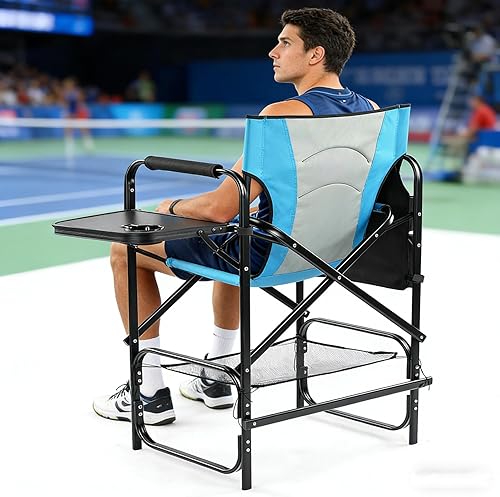 Miniatura 6 de Silla de directores de 31 pulgadas de alto, asiento plegable con bolsa de almacenamiento de mesa auxiliar, silla de artista de maquillaje portátil