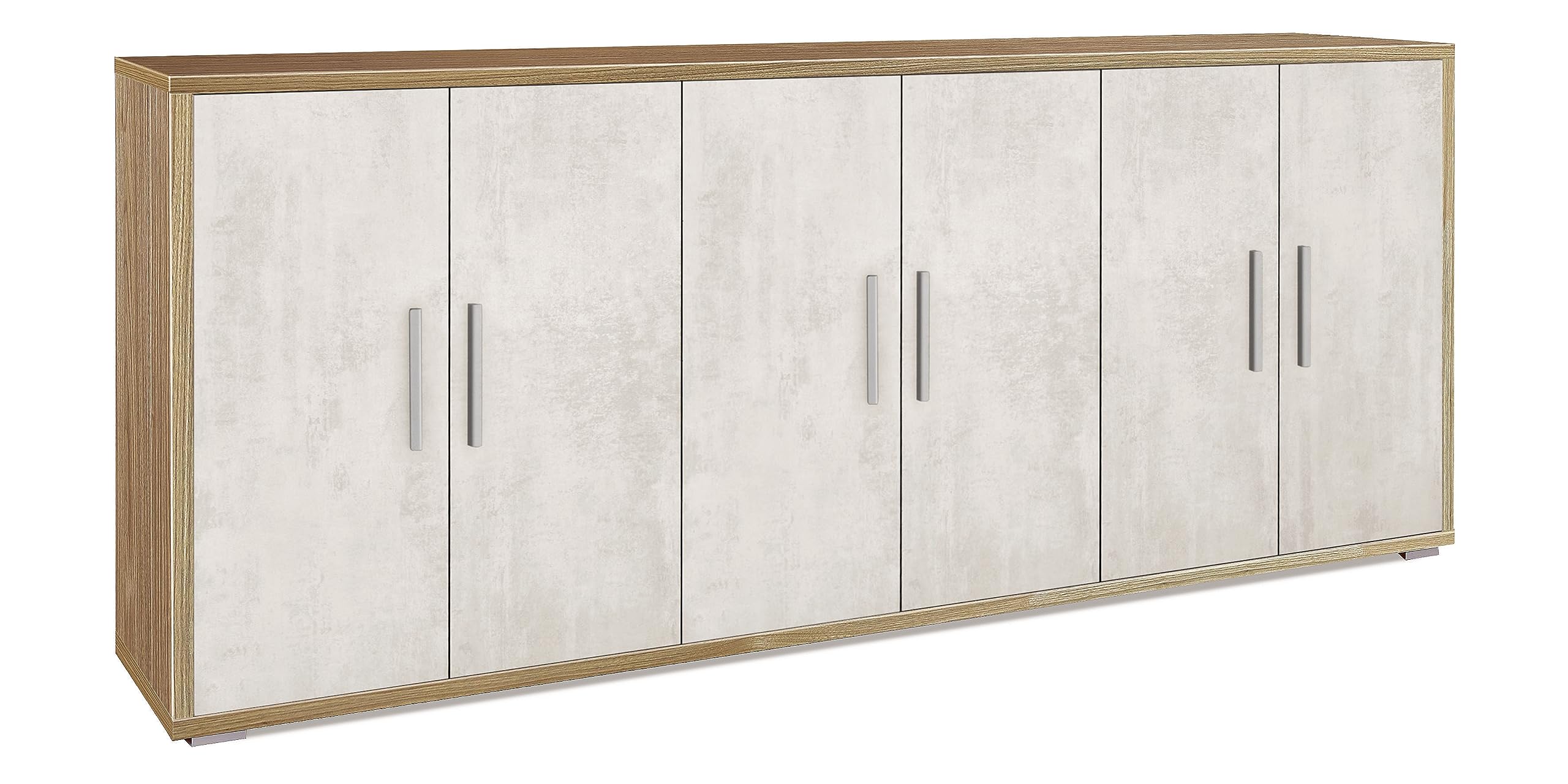 Sarmog Mobile 6 Ante, Madia Soggiorno Moderna, Mobile Ingresso, Mobile TV Soggiorno, 3 Piani Regolabili Removibili, Made in Italy, Kit 84x203x41 cm, Noce Stelvio/Ossido Bianco