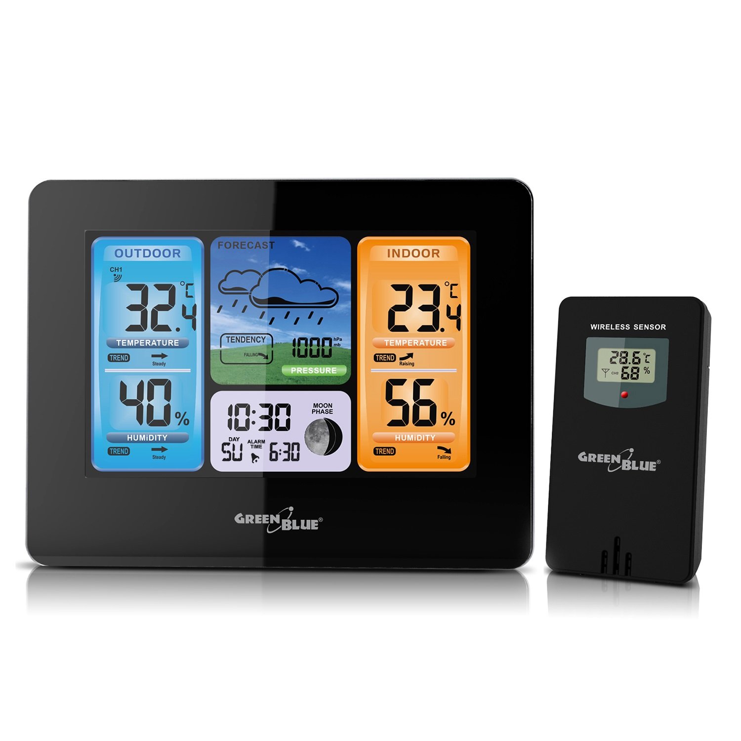 GreenBlue GB526 Station météo sans fil avec capteur extérieur Prévisions météo DCF