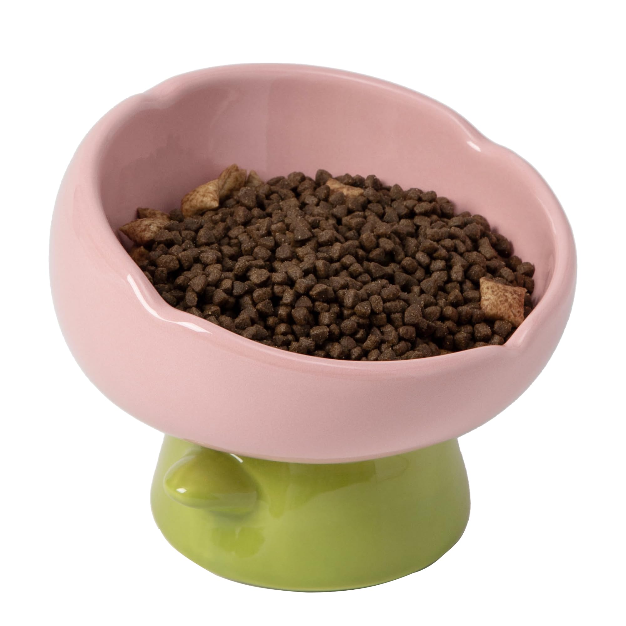 KIMAUTRM Raised Cat Food Bowl Neck and Whisker Friendly Tulip Shape Elevated Design Ceramic Color Pink