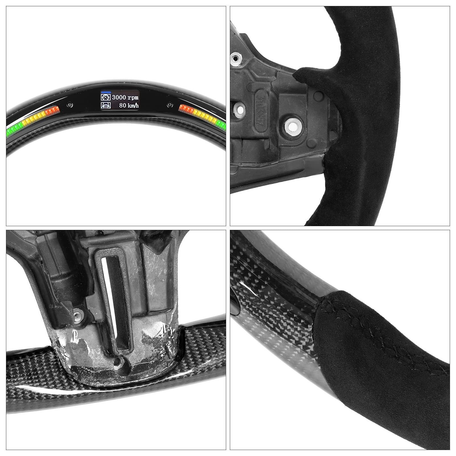 Volante in Carbonio a Forma di D, Sostituzioni del Volante da Corsa Universale, Volante Professionale a Fondo Piatto con Indicatore di Spostamento a LED, Display Dati Dinamici