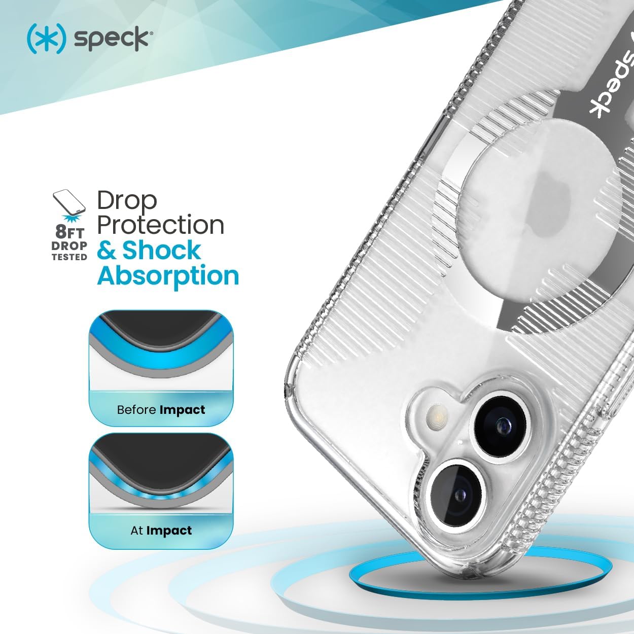 Speck Clear iPhone 16 Case - Slim Phone Case - MagSafe - GemShell - Crystal Clear - Image 2