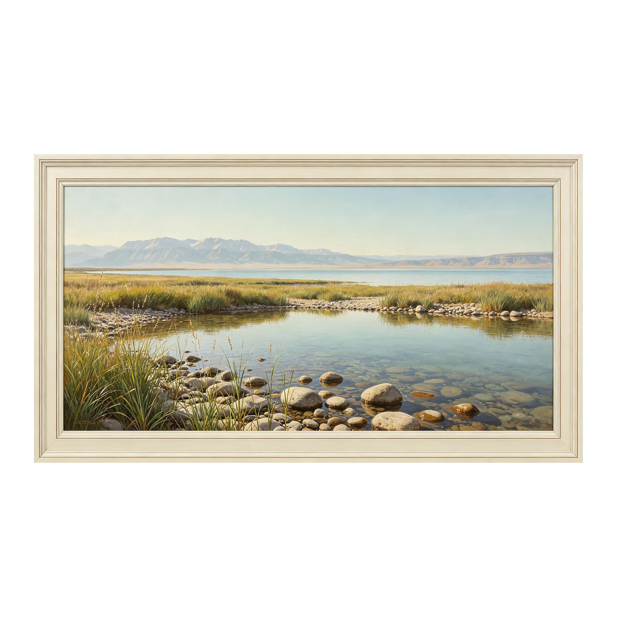Yzpallescene 3D Framed Wall Art 50cm×100cm Panoramic Mountain Lake Seascape Impressionist Oil Painting Large Size SelfAdhesive Removable Wall Decor Prints Artwork for Living Room Bedroom Office