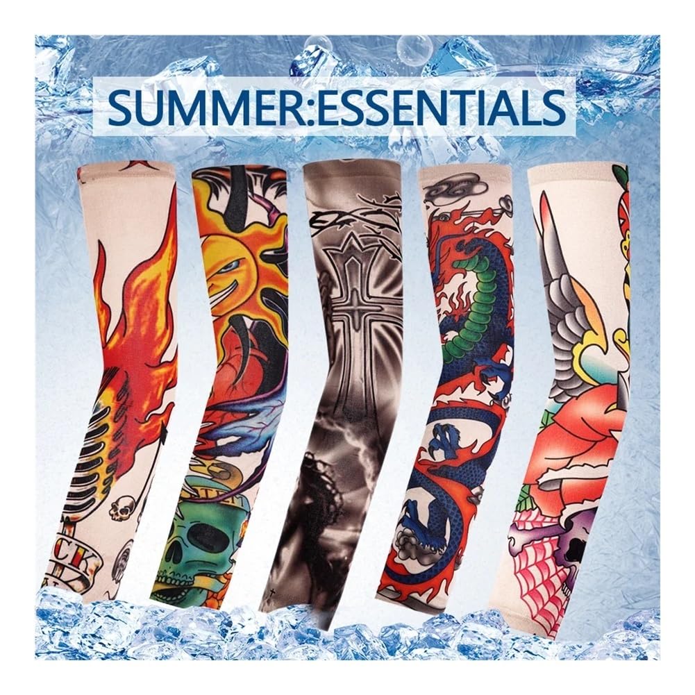 Manga de brazo con diseño de flores, manga de tatuaje para verano, manga de hielo fresco, protector solar, manga elástica para brazo UV