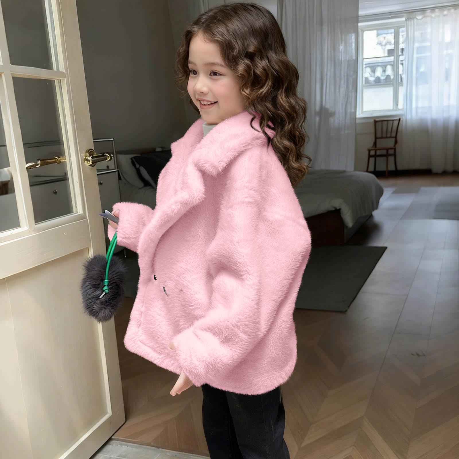 Cappotto in pelliccia sintetica per bambini, giacca invernale con risvolto, antivento, spesso, a maniche lunghe, con bottoni, giacche in pile caldo capispalla da 5-14 anni