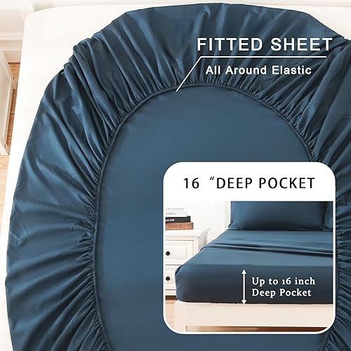 Miniatura 5 de Juego de sábanas de tamaño Queen, ultra suaves, de la serie 1800, sábanas refrescantes de lujo, 100% microfibra, transpirable, sin arrugas, tamaño
