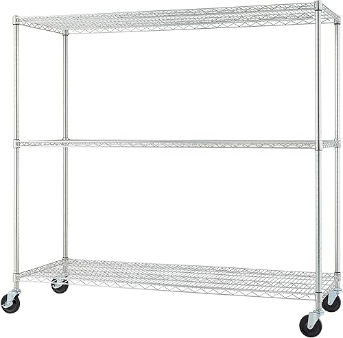 TRINITY Basics - Estantería de alambre ajustable de 3 niveles con ruedas para organización de cocina, almacenamiento de garaje, lavandería,