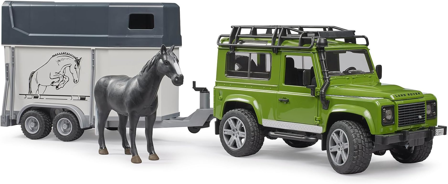 Bruder Toys Land Rover Defender Station Wagon With Horse Trailer And 1 Horse