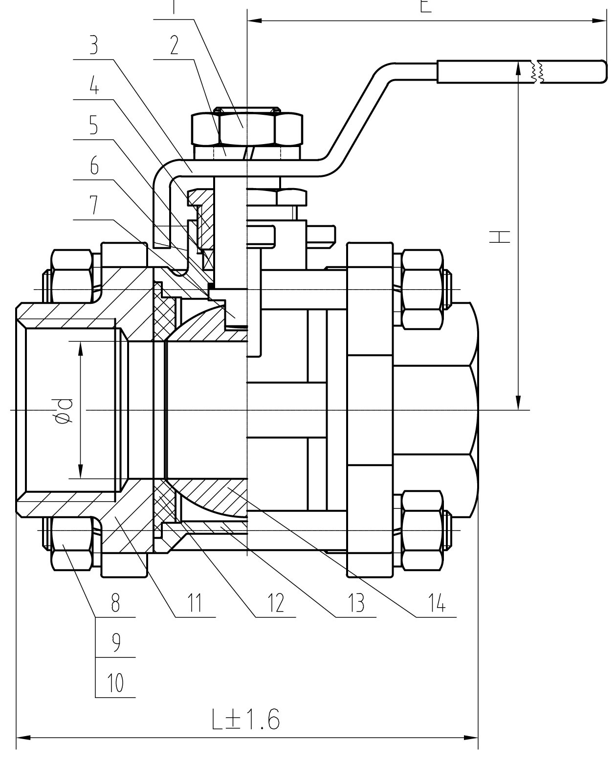 Duda Energy 3PCBV-WOG200-F050 Full Port Ball Valve, 3 Piece, 1/2