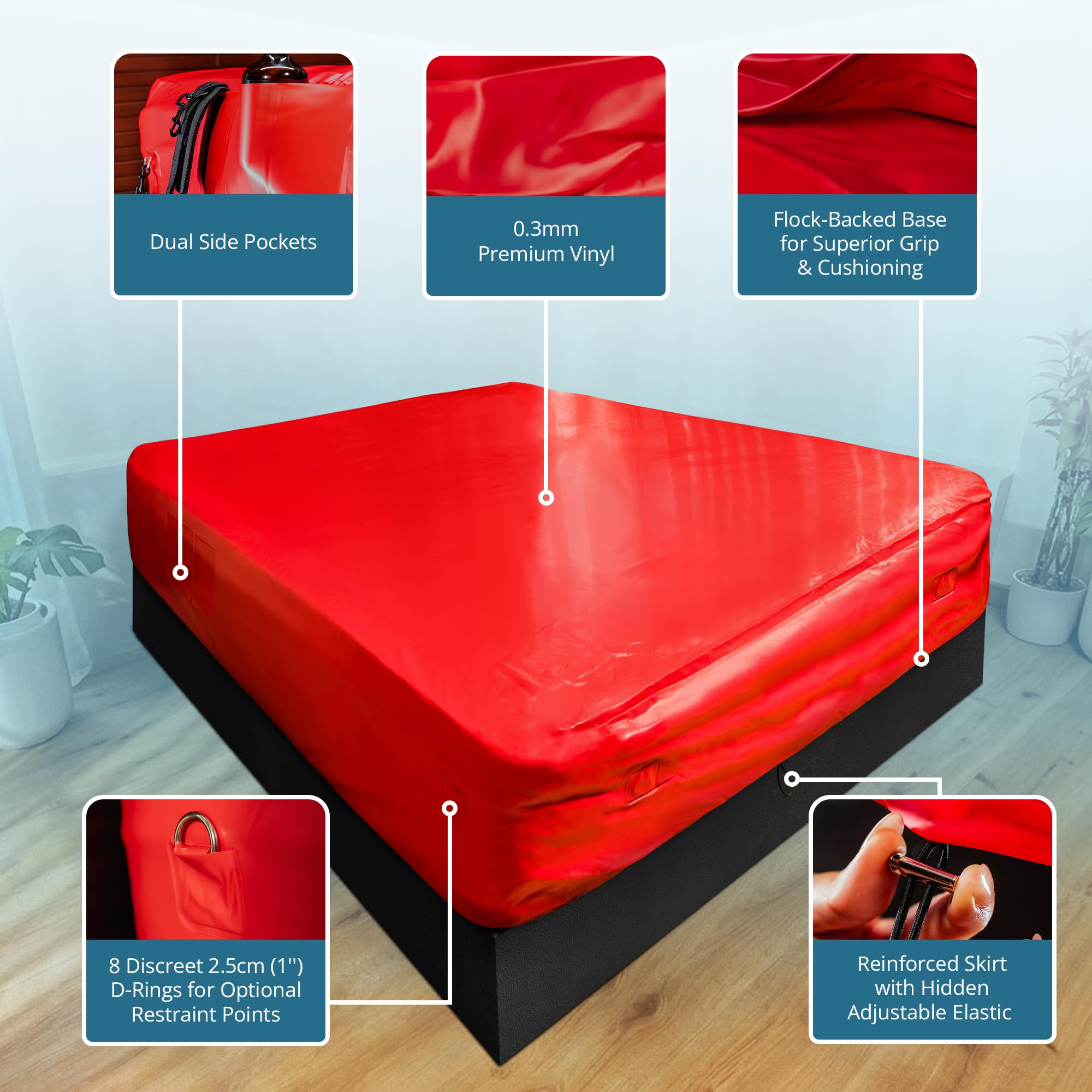 Bajera Vinilo 0,3mm Impermeable Queen 152x203cm, Antideslizante, Roja