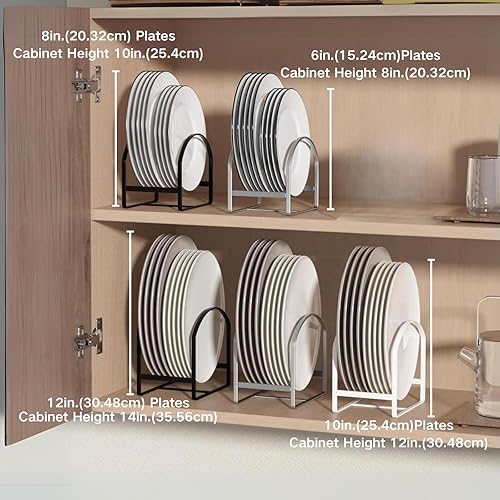 Miniatura 7 de Paquete de 4 soportes organizadores de platos de cocina para gabinete, ahorrador de espacio, estante de almacenamiento de platos verticales,