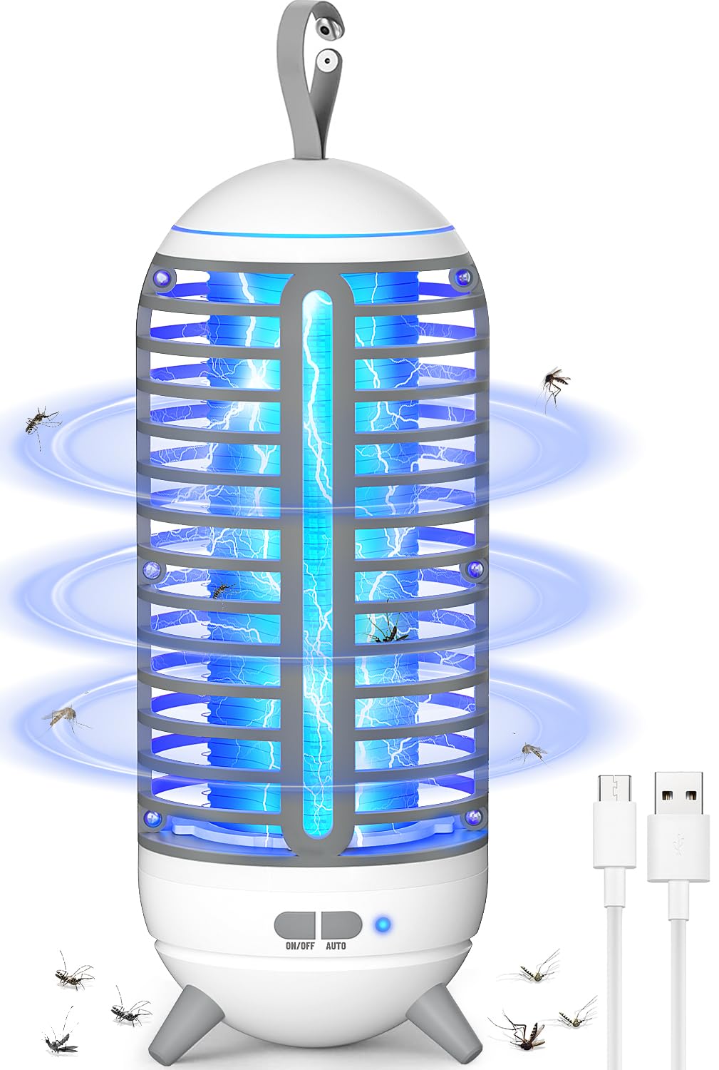 PRANITE Lámpara Antimosquitos de Camping 2 en 1, 2500mAh Mata Mosquitos Electrico USB Recargable, UV Mosquito Electrico con Luz LED Portátil para Exteriores Interiores Viajes