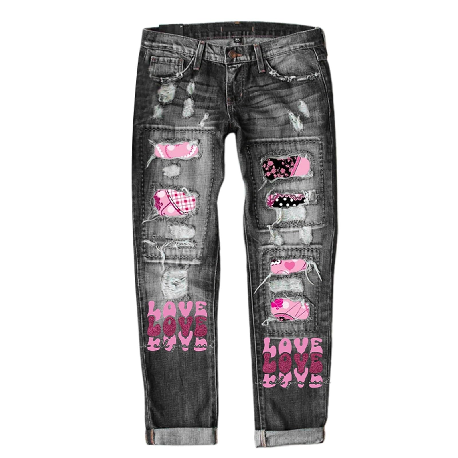 Boyfriend Jeans Damen - Modische Damenjeans mit geradem Schnitt trendigem Druckdesign für einen lässigen