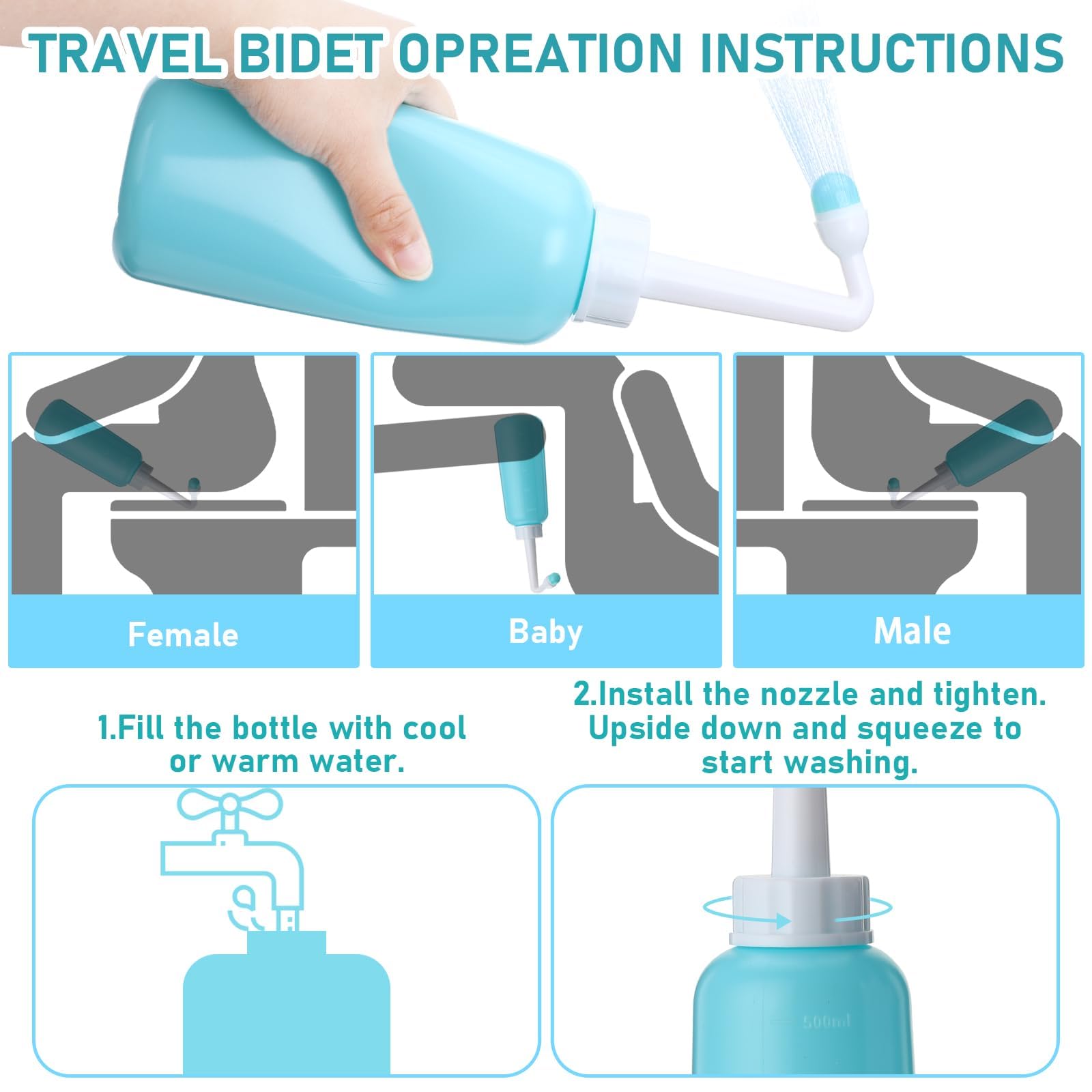 Victop Essuie Fesse Aide aux Toilettes Pince pour Papier Toilette Ensemble de flacons pulvérisateurs portatifs pour Bidet Dossier sans Se Pencher Outils Ustensile de Toilette Poignée Antidérapant