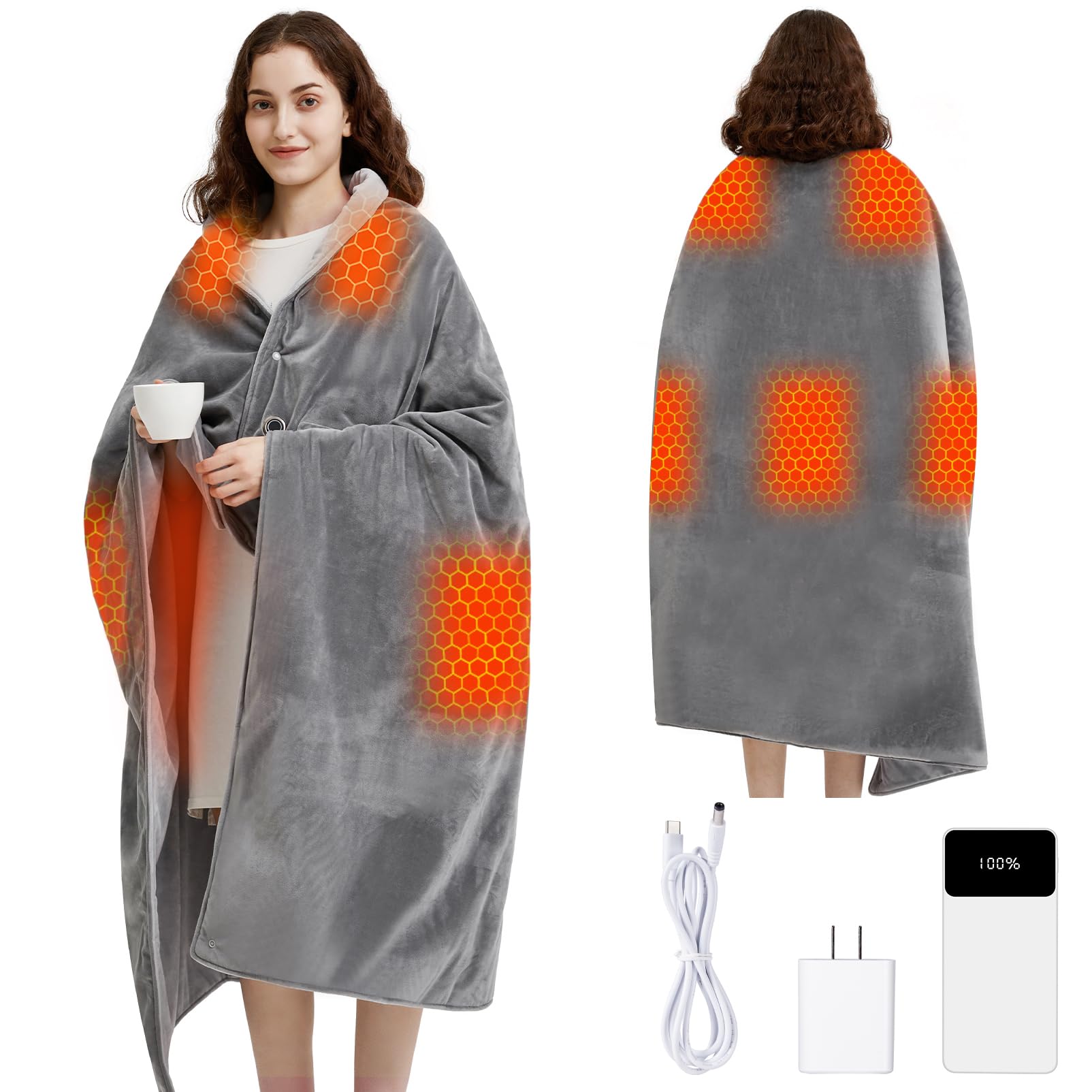 Svanur Heated Blanket Battery Operated,12V 10000mAh Rechargeable Battery  Included,50”x60” Portable Heating Blanket,3 Heating Levels Soft Flannel