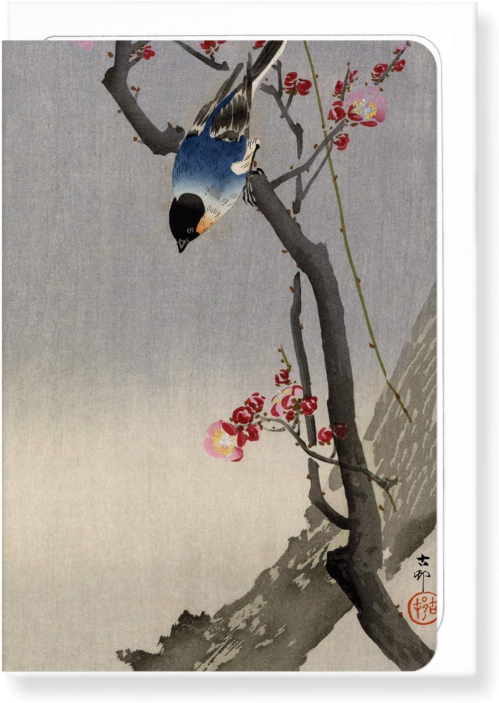 Japanese Greeting Card - Bullfinch Bird by Ezen Designs