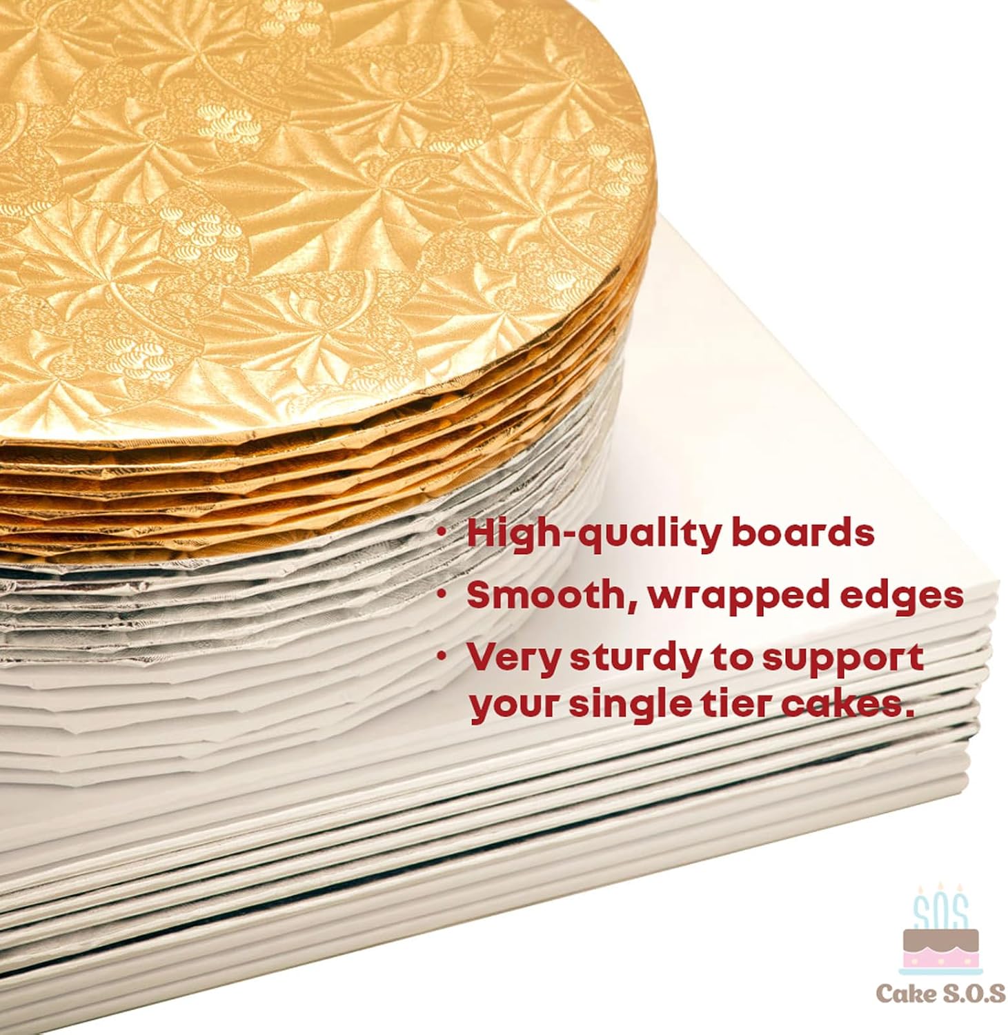 12 inch Silver Round Thin Sturdy Cake Board Drums for Displaying Cakes, 1/4 Inch Thick, (12-Pack)