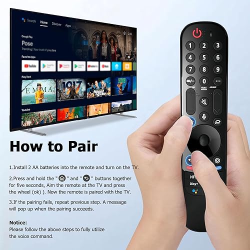 Miniatura 6 de Control remoto de voz de repuesto para LG Smart TV (2019-2024), compatible con Magic Remotes MR20GA, MR21GA, MR22GA, MR23GA, MR24GA, con funciones