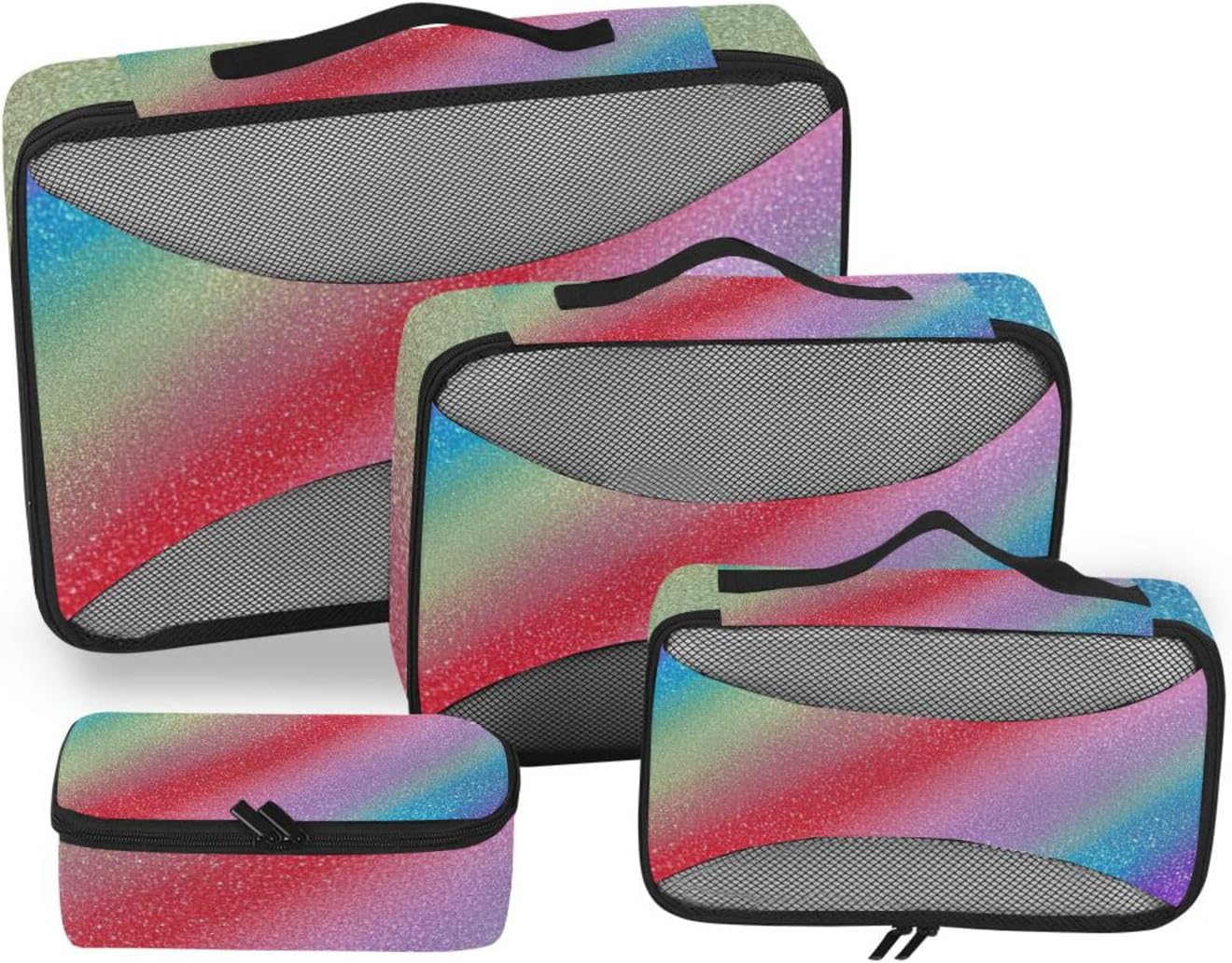 Rainbow Gradient Glitter 4 Pcs set organizer bags for Mesh Travel Essentials expandable packing cubes for carry
