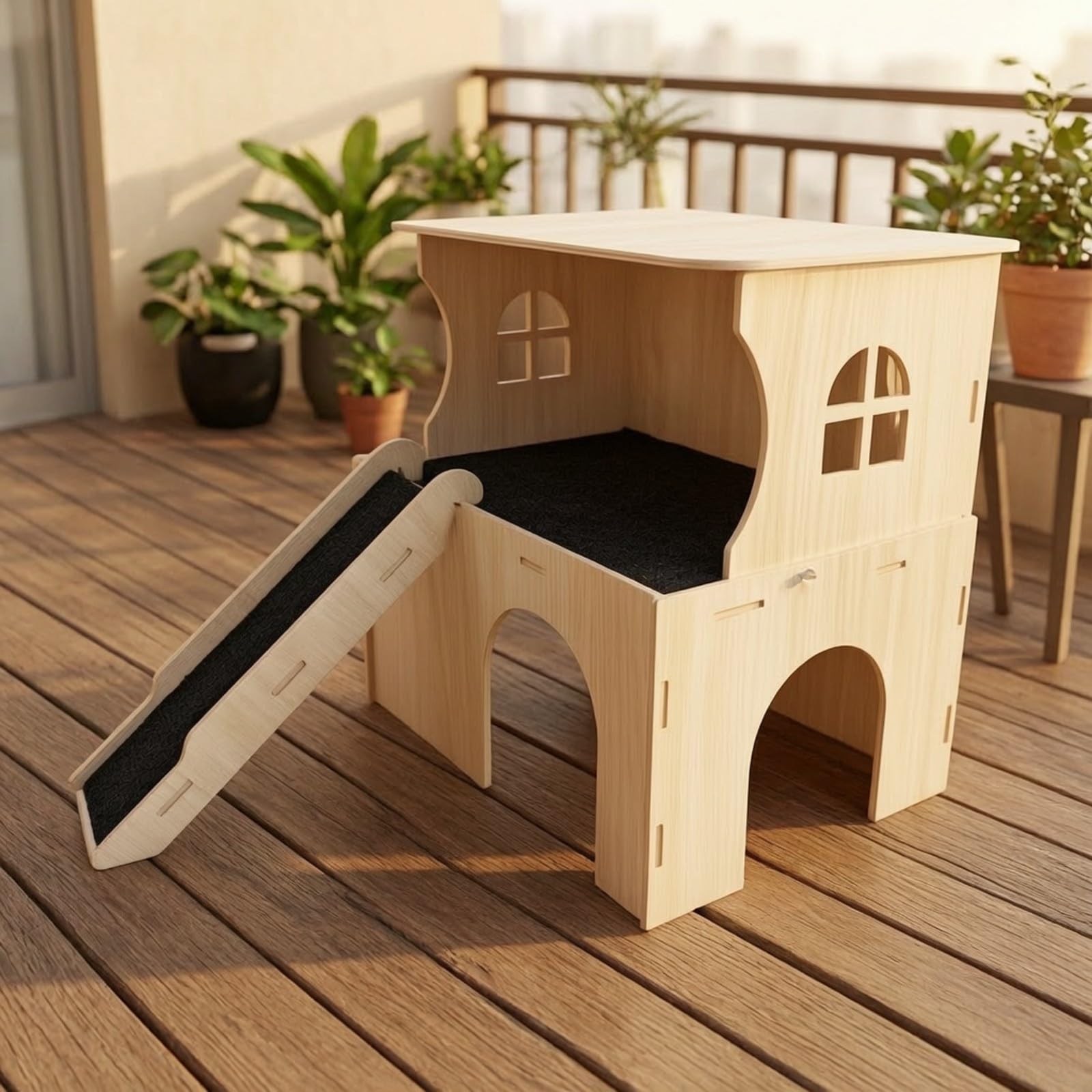 Colcolo Mehrstöckig Mehrkammerhaus mit Rampe | weiches Liegekissen, Hamsterhaus mit Stockwerke, aus, Kleintierhaus Kissen, für Freigehege, Hamster