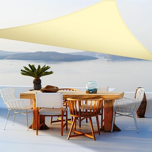 Corpower Sombra solar triangular de 10 x 10 x 10 pies para exteriores, jardín, patio, jardín, instalaciones y actividades al aire libre (crema)