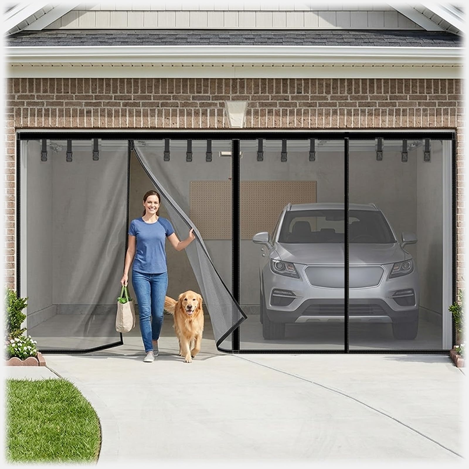 Moustiquaire de porte de garage magnétique en fibre de verre blanche de 213x305cm