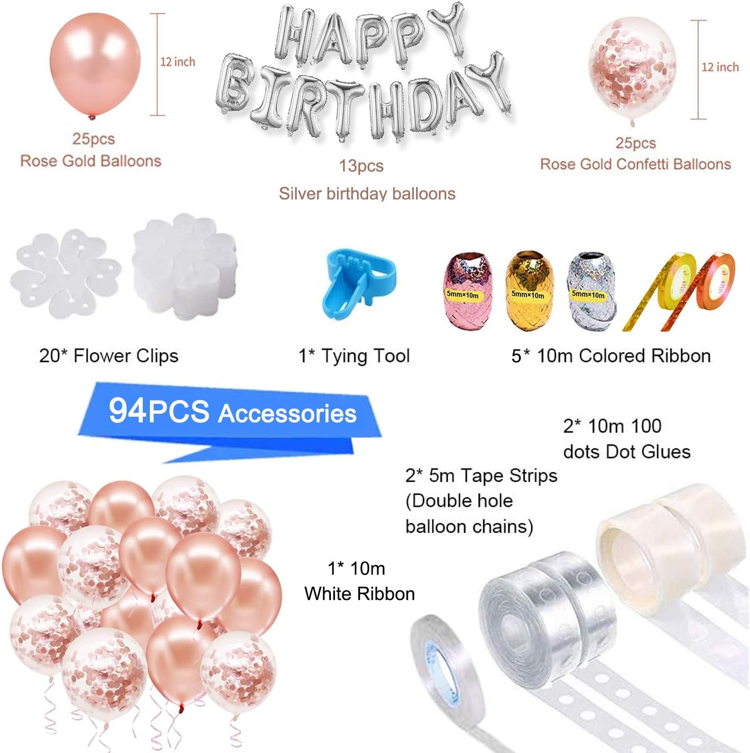 Electric Air Balloon Pump and Balloon Tying Tool In One,110V 600W Portable Dual Nozzles Electric Balloon Inflator with 50 PCS Balloons, Tying Tools, 20 Flower Clips, Tape Strip, Colored Ribbon and Dot Glues for Party Decoration Faster and Save Time