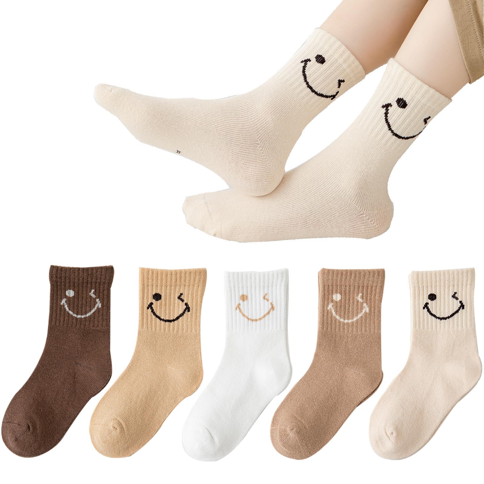 5 Pairs Boys Girls Crew Socks Cute Toddler Funny Ankle Sock Lovely Happy Face Cotton Tube Socks