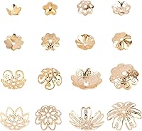 Vista 8 de UNICRAFTALE 8 formas alrededor de 80 piezas de acero inoxidable espaciador de cuentas tapas de flores tapas espaciadoras de cuentas doradas cuentas
